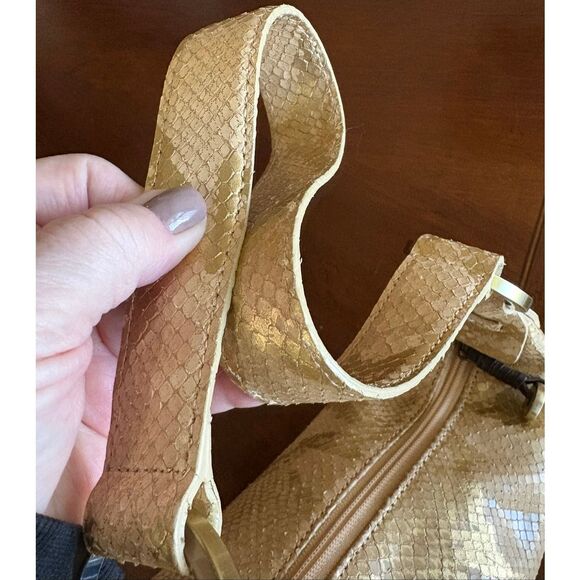 DONALD J PLINER - Gold/Blush Python Snakeskin-Embossed Leather Hobo Shoulder Bag - Picture 14 of 16